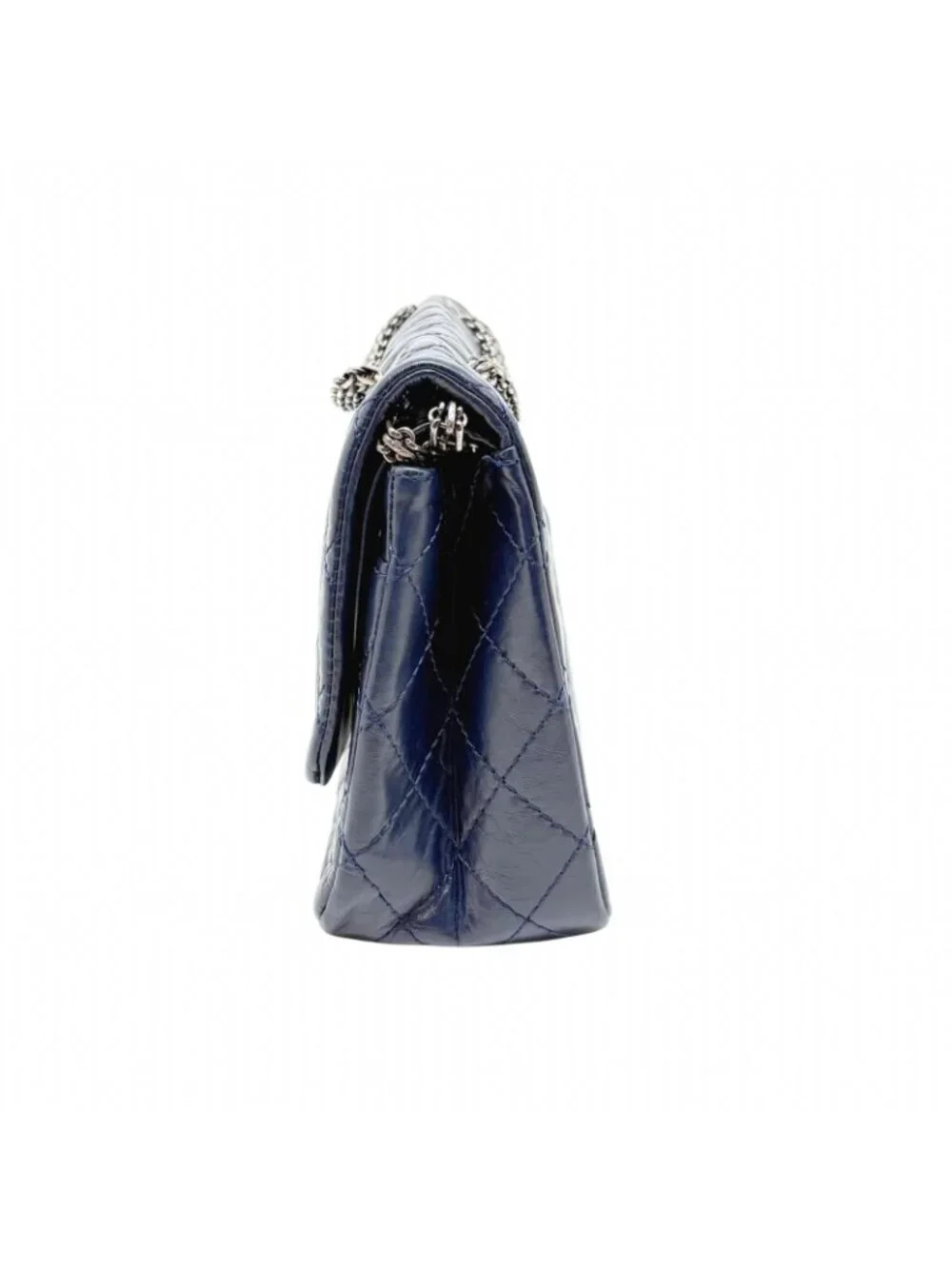 Chanel 2.55 Large Flap Shoulder Bag Aged Calfskin Navy Silver Mademoiselle Lock